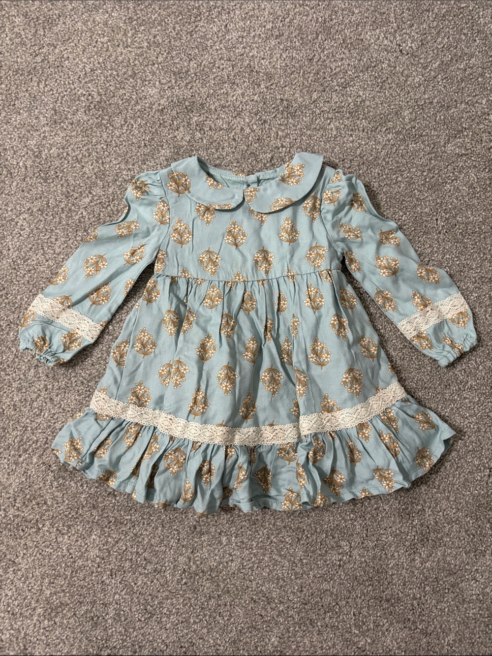 Tommy Bahama Light Blue Dress with Gold Floral Print
